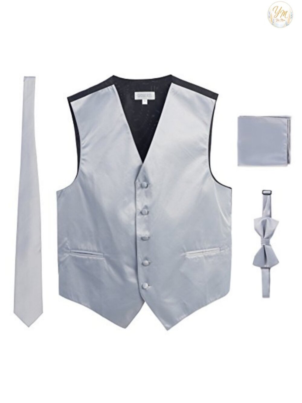 Men's Formal Satin Vest Necktie Bowtie & Pocket Square Set